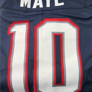 Navy Blue Sports Jersey with Red and White Accents